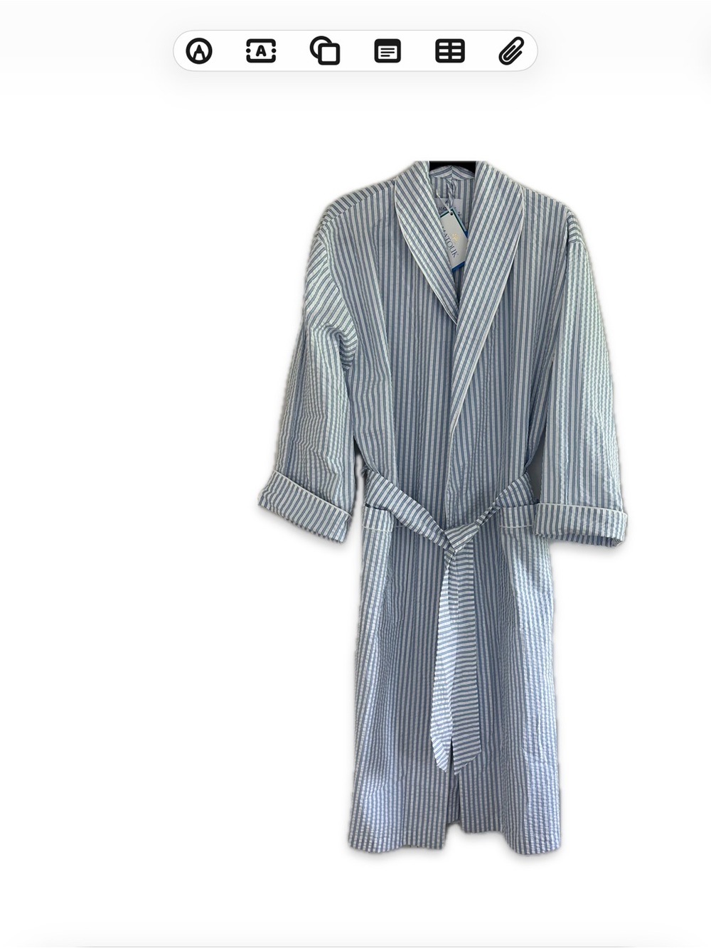 Matouk Blue and White Striped Cotton Matteo Robe - Picture 3 of 5